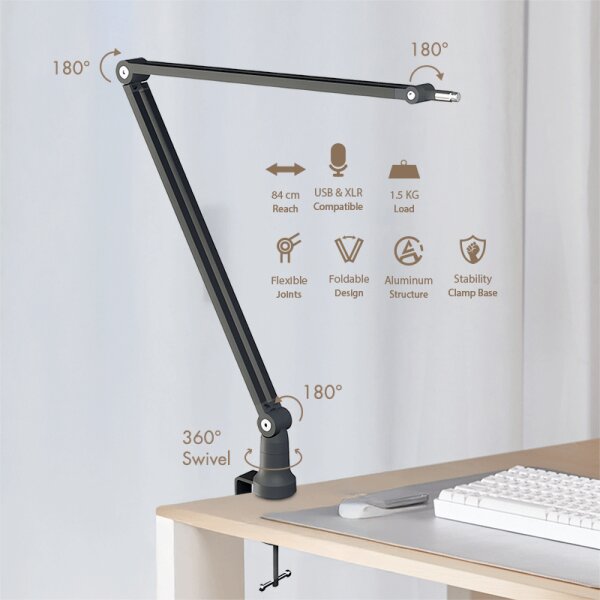 LogiLink Mikrofonarm, Arml&auml;nge: bis 840 mm, schwarz