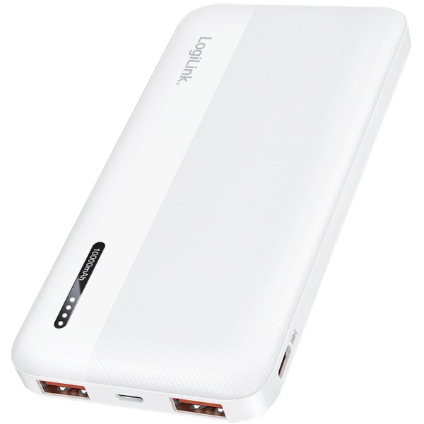 LogiLink Powerbank, 10.000 mAh, 2x USB-A, 2x USB-C, weiss