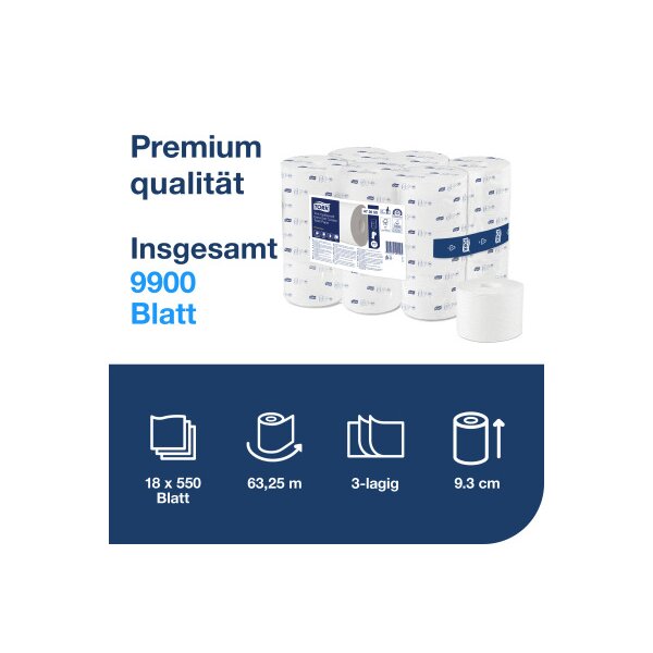 TORK Toilettenpapier T7 OptiServe&reg; 472650 3-lagig 18 Rollen a 550 Blatt