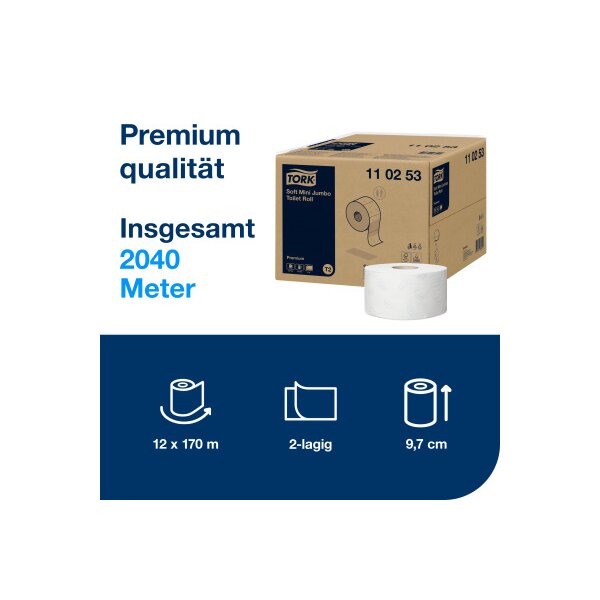 TORK Mini Jumbo Toilettenpapier T2 110253 weiss 12 Rollen &agrave; 170m