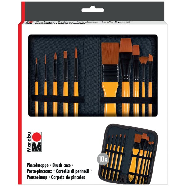 Marabu Trousse de pinceaux, avec 10 pinceaux pour acrylique