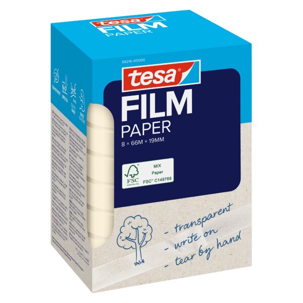 tesa Film PAPER, transparent, 19 mm x 66 m, Office Box