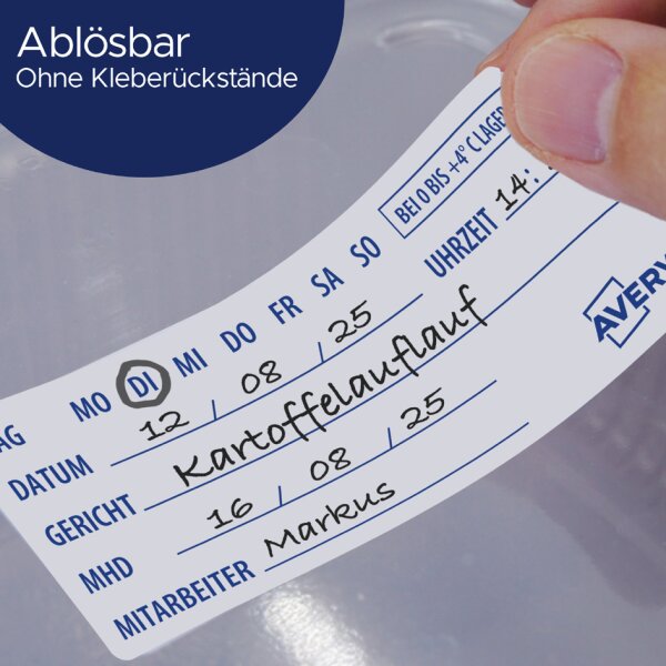 AVERY Proben-Etiketten, mit Tagesfeldern, 98 x 40 mm, weiss