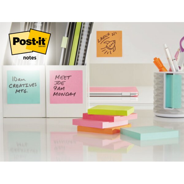 Post-it Bloc-notes adh&eacute;sif, 76x76 mm, color&eacute;, 18+6 gratuits