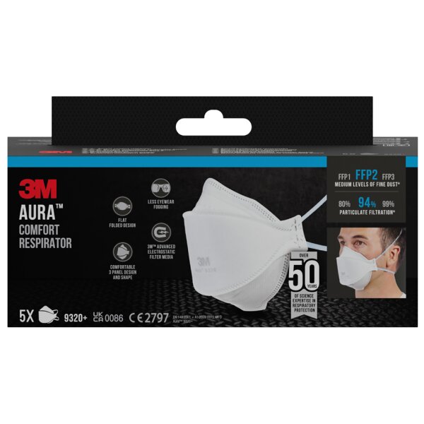 3M Masque respiratoire Aura 9320+ FFP2, sans valve, lot de 5