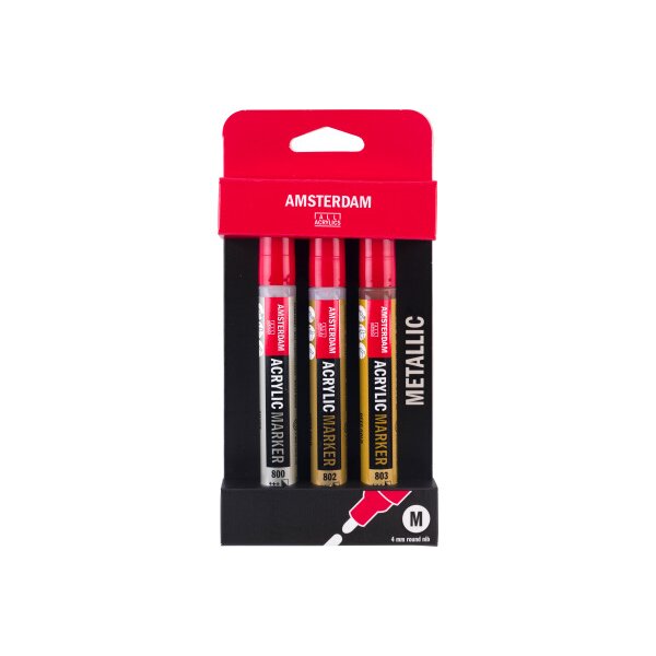 AMSTERDAM Acrylic Marker Metalic 4mm 17519004 assorti 3 pièces