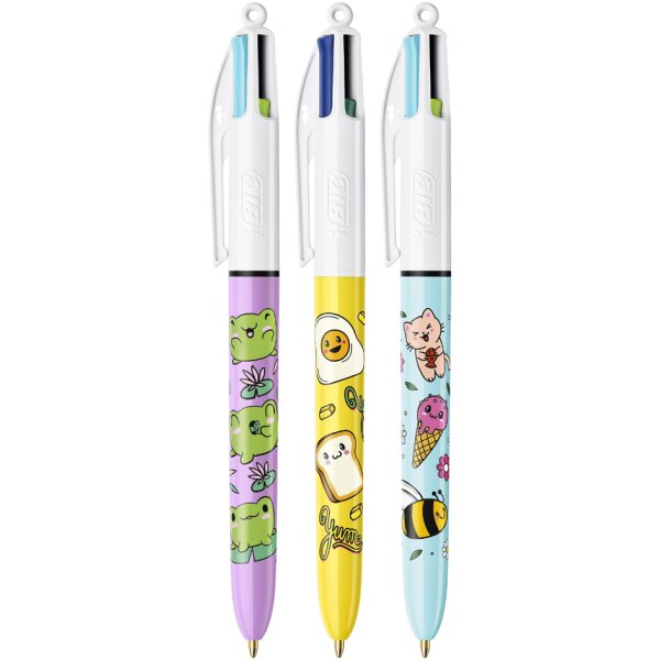 BIC Druckkugelschreiber 4 Colours Kawaii, 3er Blister