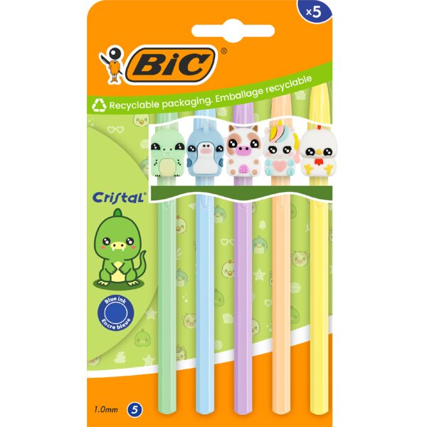 BIC Kugelschreiber Cristal Pastel Figurines, 5er Blister