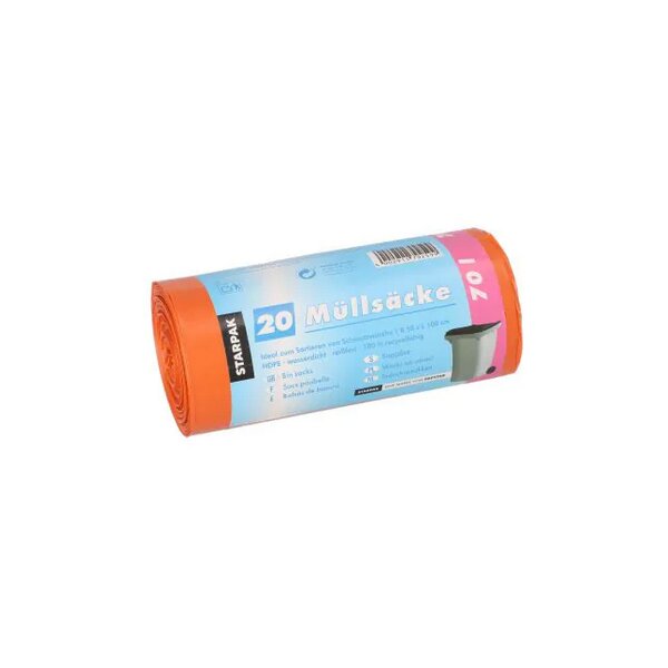 STARPAK M&uuml;lleimerbeutel HDPE, 70 Liter, orange