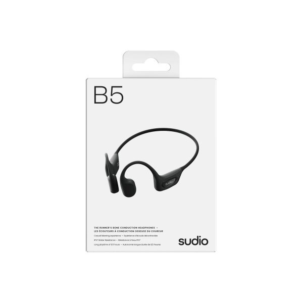 SUDIO Open-ear Headphones B5BLK B5, Black, Wireless