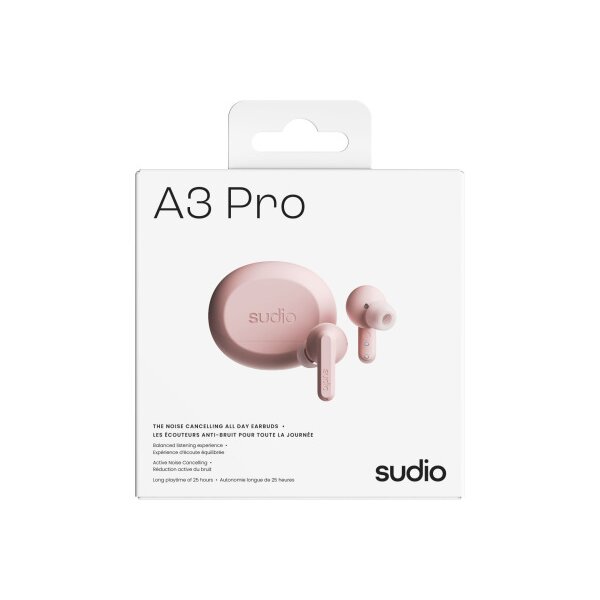 SUDIO Noise Cancelling Earbuds A3PROPNK A3 Pro, Pink, Wireless