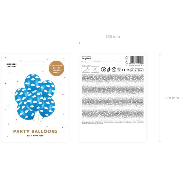 PARTYDECO Ballons 30cm SB14P-230-00 Nuages, bleus 6 pi&egrave;ces