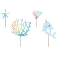 PARTYDECO Caketopper 10-15.5cm KPT48 Narval 4 pièces