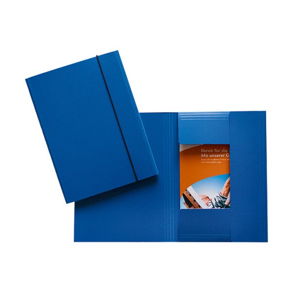 EROLA Gummibandmappe 500my A5 33195 blau Pressspan 3 Klappen