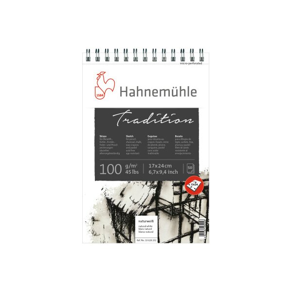 HAHNEMÜHLE Bloc spirale Tradition 17x24cm 10628202 blanc, 100g 50 feuilles