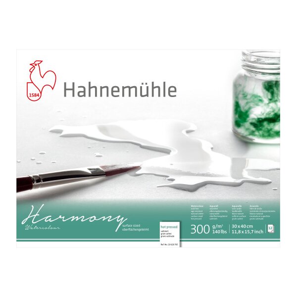 HAHNEM&Uuml;HLE Bloc aquarelle Harmony 30x40cm 10628765 blanc satin&eacute;, 300g 12 feuilles
