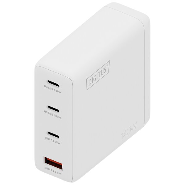 DIGITUS Chargeur secteur USB GaN, 3x USB-C / 1x USB-A, 140 W