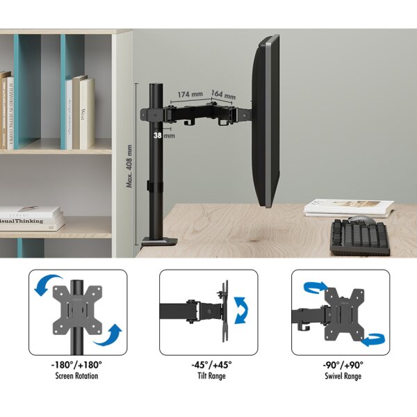 LogiLink Monitorhalterung, Arml&auml;nge: 376 mm, schwarz