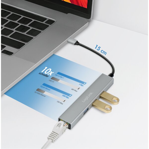 LogiLink Hub USB 3.2 Gen1, 4 ports, bo&icirc;tier aluminium, gris