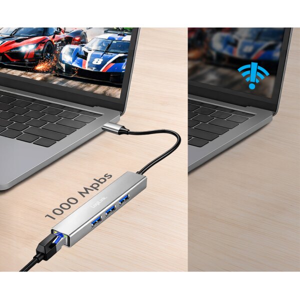 LogiLink Hub USB 3.2 Gen1, 4 ports, bo&icirc;tier aluminium, gris
