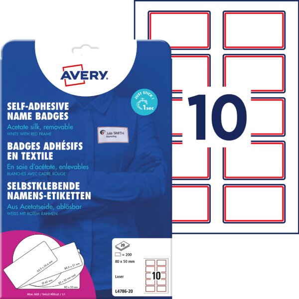 AVERY Zweckform Etiquettes pour badges, 80 x 50 mm, bleu