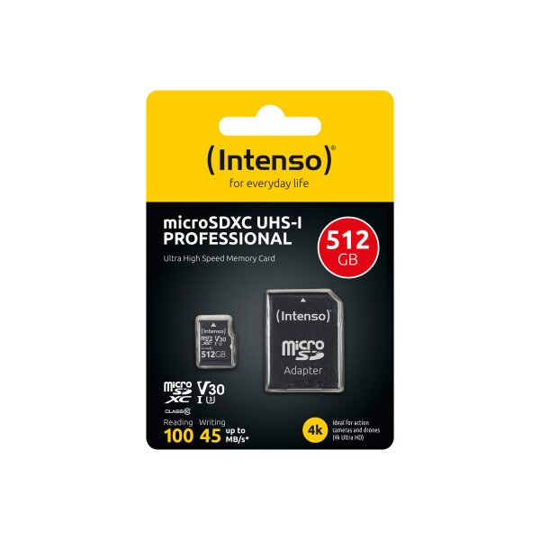 INTENSO Micro SDXC Card PRO 512GB 3433493 with adapter, UHS-I