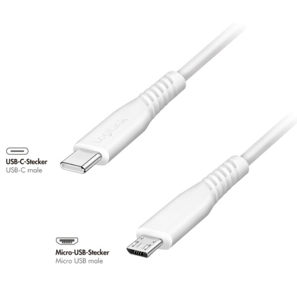LogiLink USB 2.0 Kabel, USB-C - Micro USB-B, 1,5 m, weiss