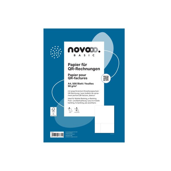NOVOOO Bulletin de vers. QR-facture 734360 90g, perfor&eacute;/ blanco 500 pcs.