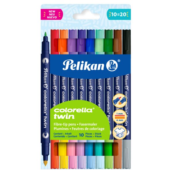 Pelikan Feutre double colorella twin, étui carton de 10