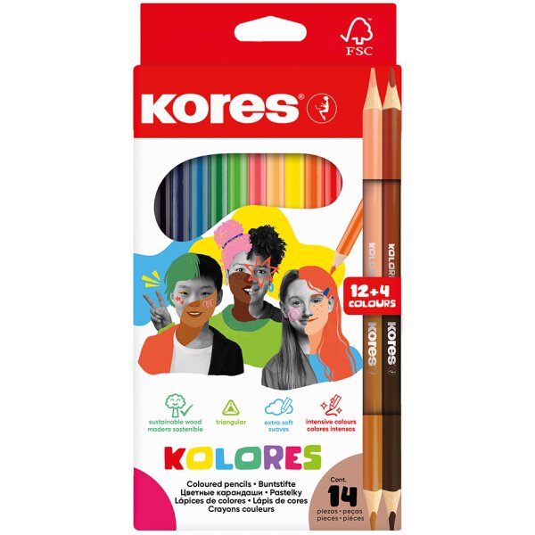 Kores Dreikant-Buntstifte "KOLORES", 12er Etui + 2x Duo