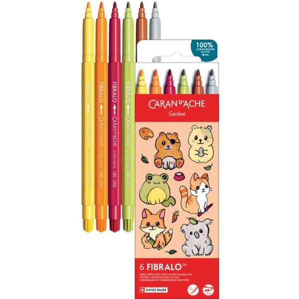 CARAN DACHE Fasermaler FIBRALO KAWAII Animals, 6er Set