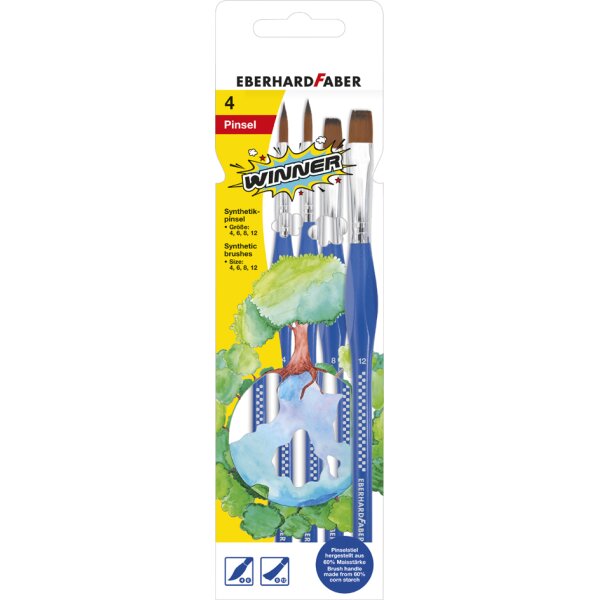 EBERHARD FABER Set de pinceaux synth&eacute;tiques WINNER, 4 pi&egrave;ces