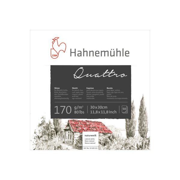HAHNEM&Uuml;HLE Bloc &agrave; dessin Quattro 30x30cm 10628321 blanc, 170g 50 feuilles