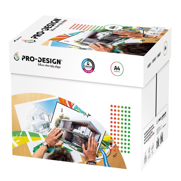 PRO-DESIGN Farblaserpapier hochweiss A4 90g - 1 Karton (2500 Blatt)