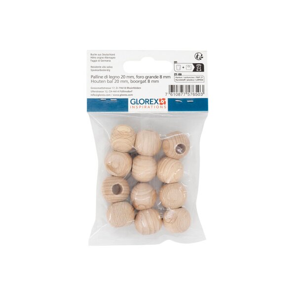 GLOREX Grossloch Holzkugel 20mm 61657301 natur 12 St&uuml;ck