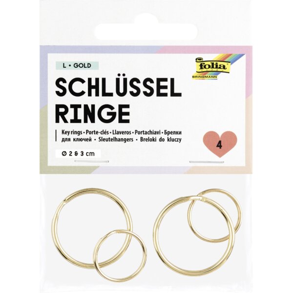 folia Metall-Schl&uuml;sselringe L, Gr&ouml;ssen sortiert, gold
