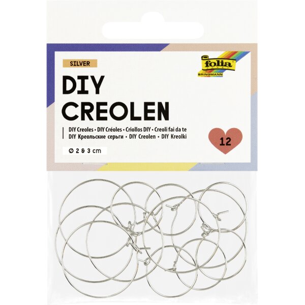 folia DIY Creolen, silber, Gr&ouml;ssen sortiert