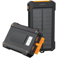 LogiLink Powerbank solaire, 10.000 mAh, 20 W, noir/orange