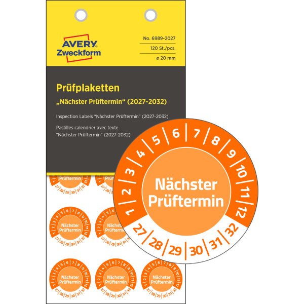 AVERY Zweckform Pr&uuml;fplaketten N&auml;chster Pr&uuml;ftermin, 2028-33