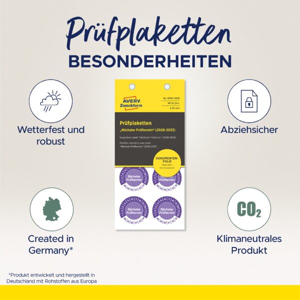 AVERY Zweckform Pr&uuml;fplaketten N&auml;chster Pr&uuml;ftermin, 2028-33