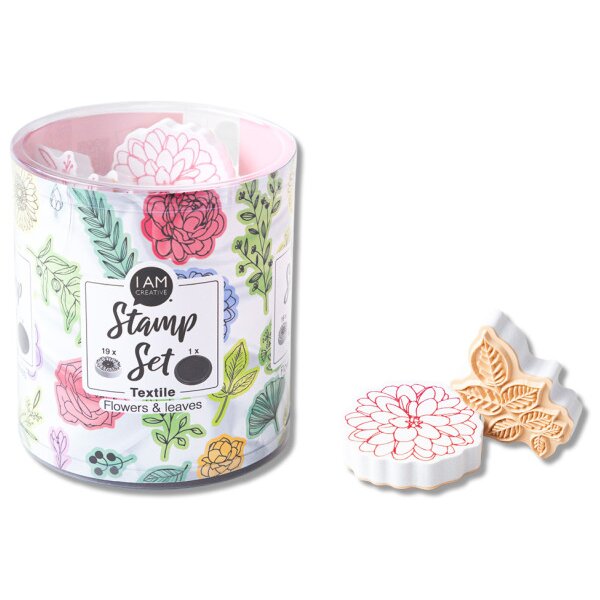 I AM CREATIVE Set de tampons pour textile 4093.06 Fleurs et feuilles 20 pi&egrave;ces
