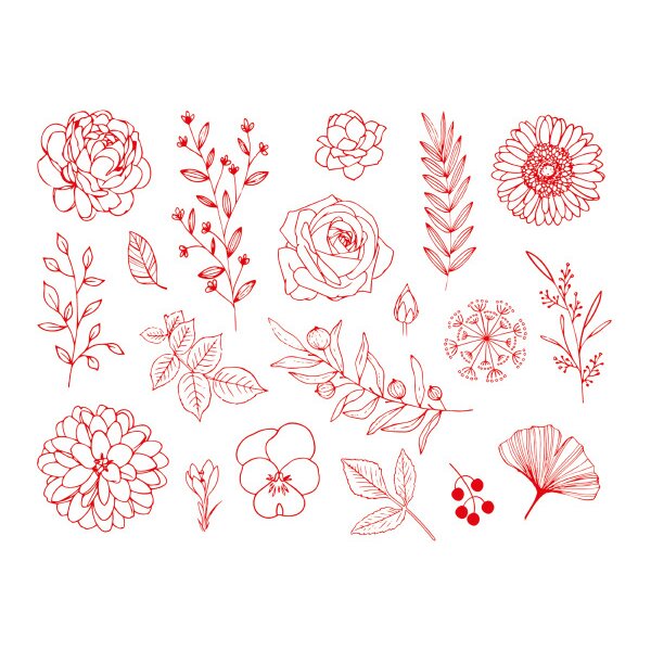 I AM CREATIVE Set de tampons pour textile 4093.06 Fleurs et feuilles 20 pi&egrave;ces