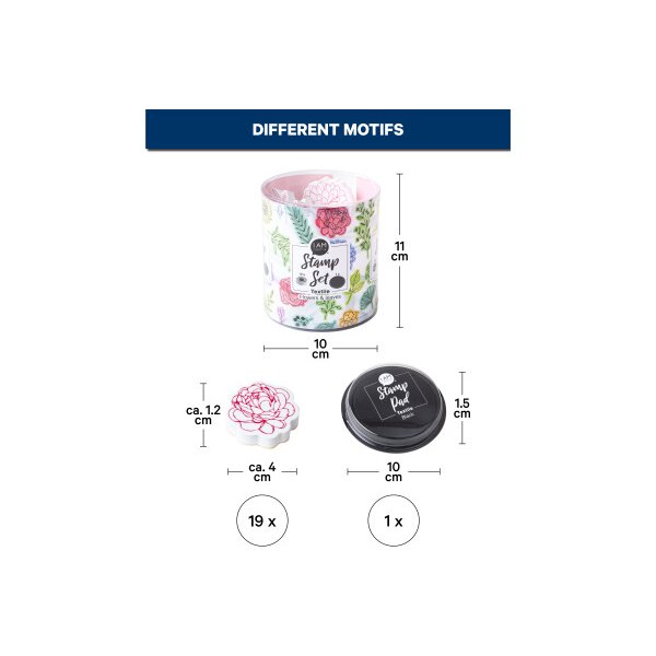 I AM CREATIVE Set de tampons pour textile 4093.06 Fleurs et feuilles 20 pi&egrave;ces