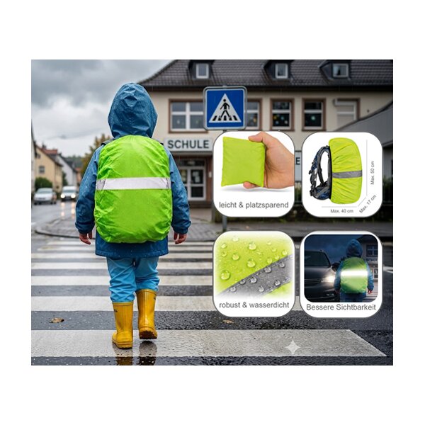 IWH Regenschutzh&uuml;lle f&uuml;r Rucksack &amp; Schulranzen, neongelb