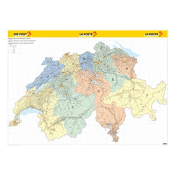 KÜMMERLY+FREY Postcode map CH 325990101 138,6x99,6cm 1:2600000