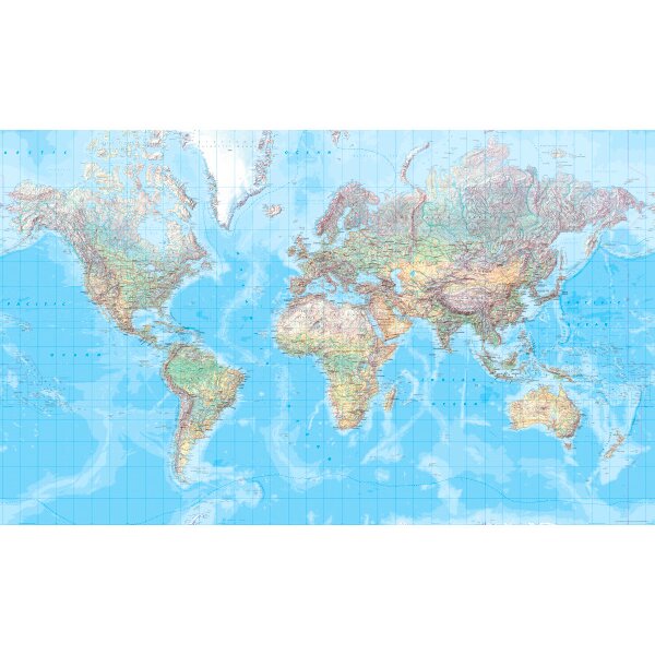KÜMMERLY+FREY Plano-Weltkarte 202x123cm 325994015 physikalisch 1:20 Mio.
