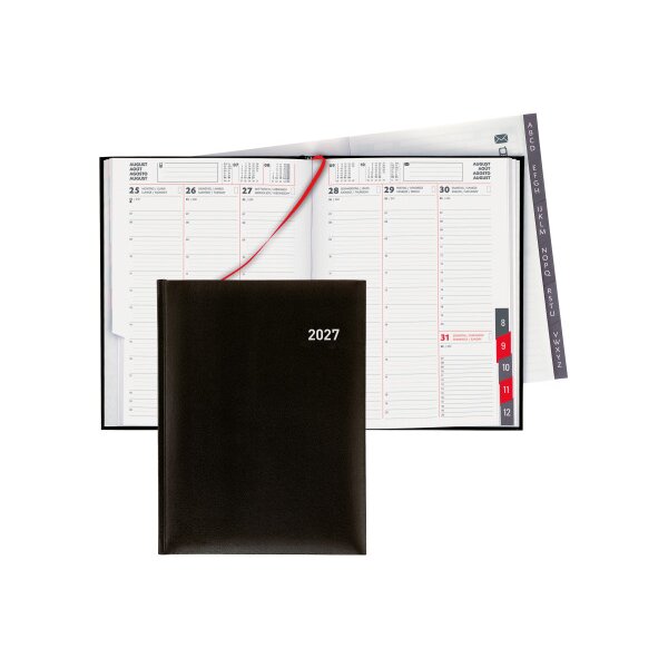BIELLA Gesch&auml;ftsagenda Orario 2027 809301020027U 1W/2S schwarz ML 17.8x23.5cm
