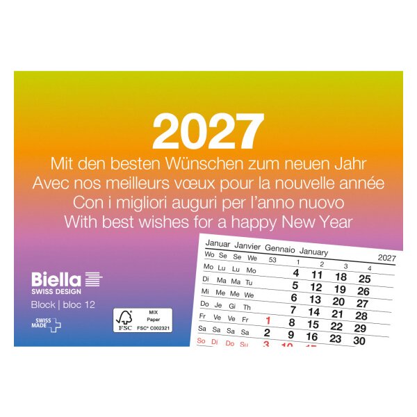 BIELLA Abreissblock Nr.12 2027 889012000027U 1M/1S mehrfarbig ML 11x7.7cm
