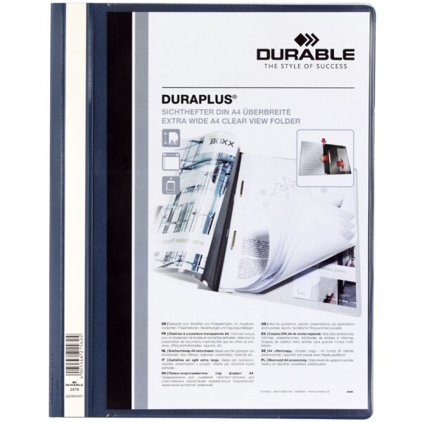 DURABLE Chemise &agrave; lamelle DURAPLUS, format A4, bleu fonc&eacute;