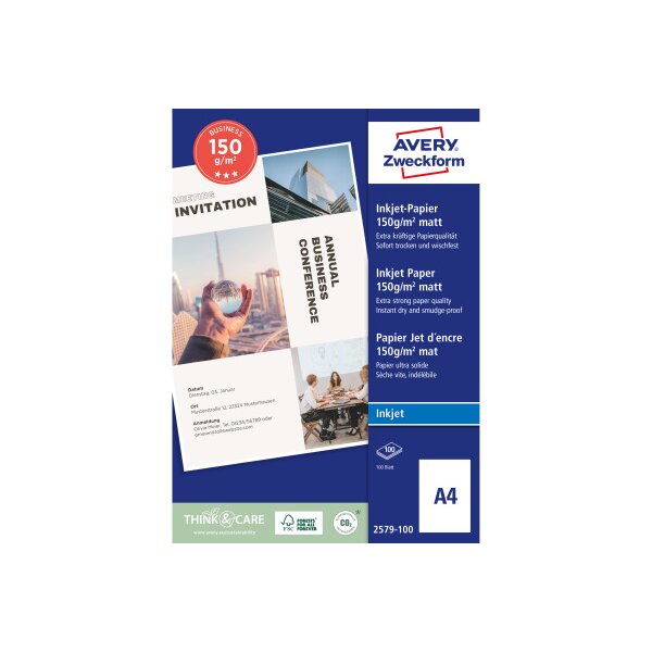 AVERY ZWECKFORM InkJet-Papier A4 2579-100 150g, weiss 100 Blatt